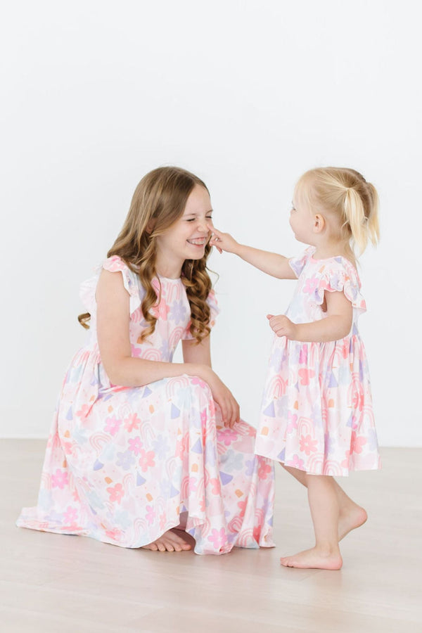 castles-rainbows-flutter-sleeve-twirl-dress Mila &  Rose - Sophia's Style-Castles & Rainbows Flutter Sleeve Twirl Dress-6-12M--1